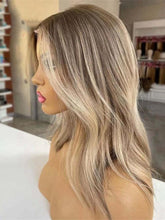 Layered Ash Blonde Short Lace Front Human Hair Wig with Highlights - Everyday Wigs